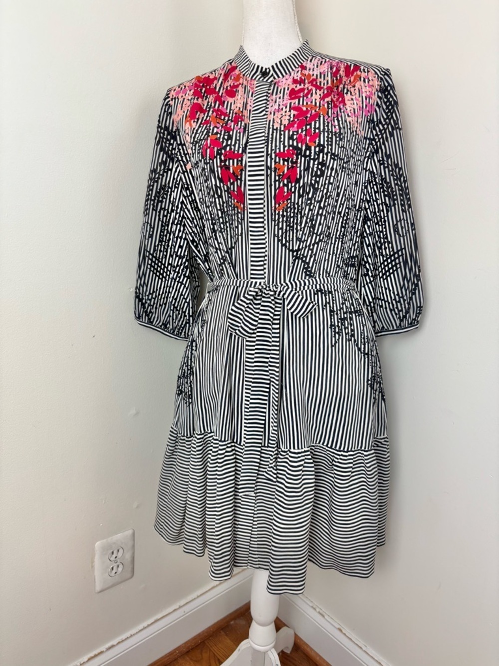 Saloni Tyra Silk Black and White Dress In Size 10 NWT - Picture 10 of 10